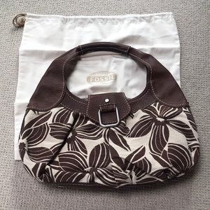 Fossil brown floral canvas hobo bag